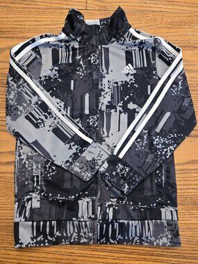 Adidas Zip-Up Jacket - Size 7 - Track Alethic Style - Black No Hood - Boys Kids